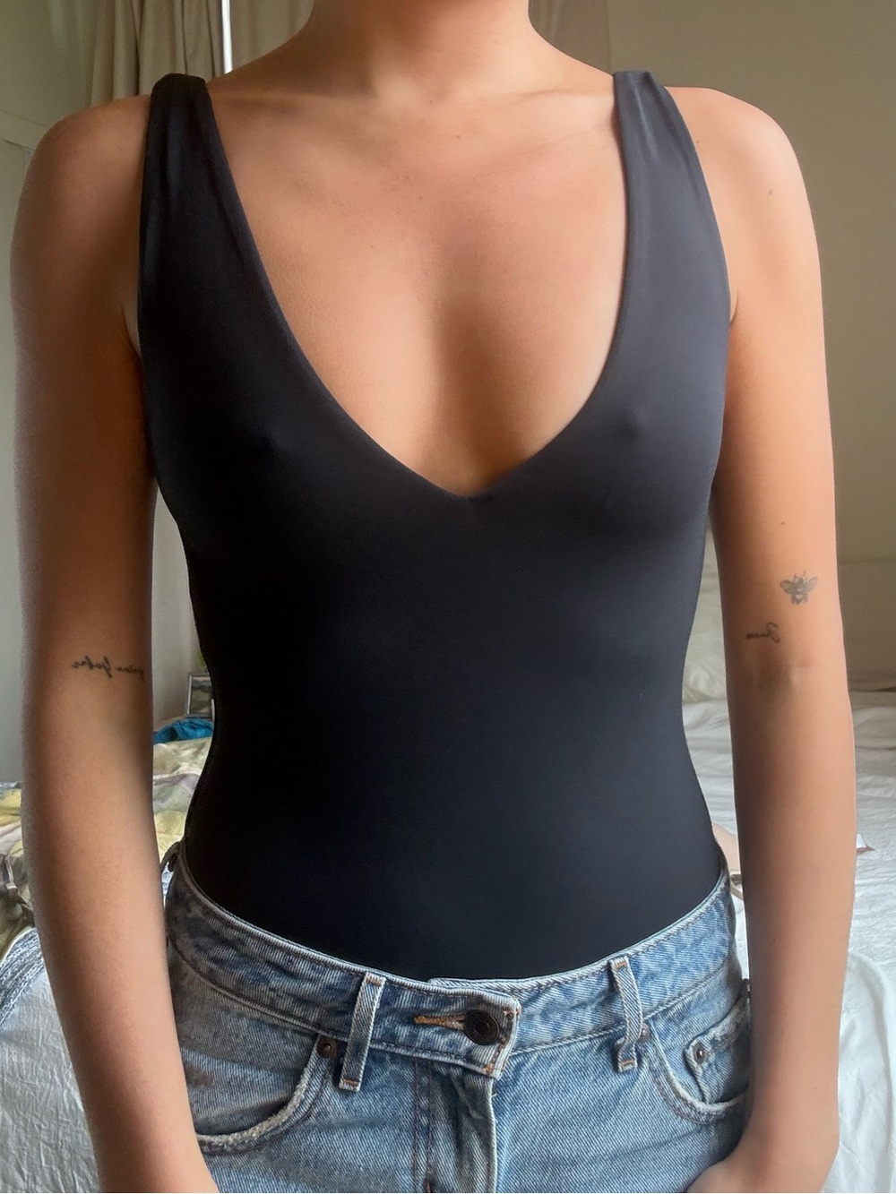 Aritzia Babaton Black Deep V Scoop Bodysuit